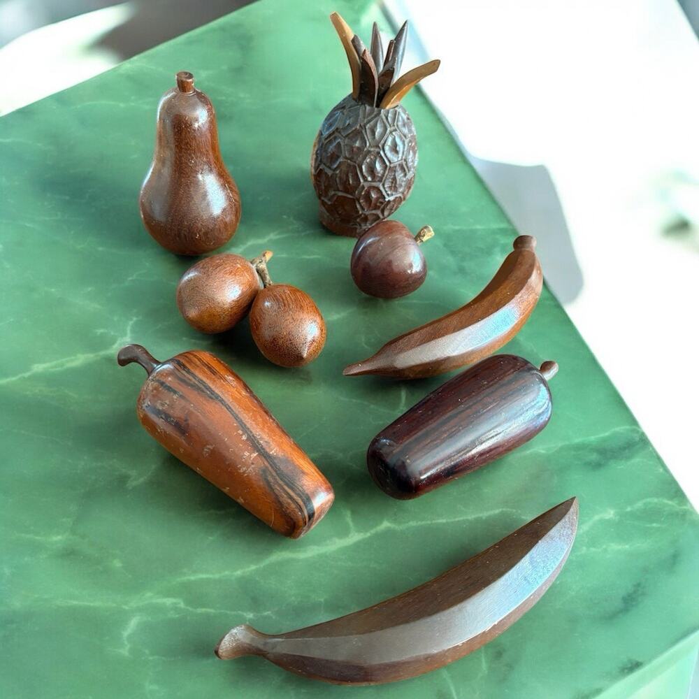Vintage Wooden Fruit & Vegetables Hand Carved Hardwood MCM Decor